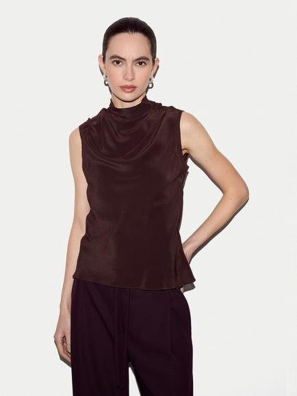 Jigsaw Silk Front Knit Tank, Brown, Brown