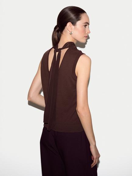 Jigsaw Silk Front Knit Tank, Brown - view 2, Brown