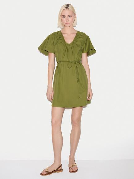 Jigsaw Cotton Blend Fit and Flare Mini Dress, Green, Green