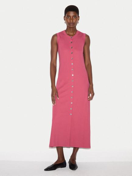 Jigsaw Ribbed Button Sleeveless Dress, Pink
