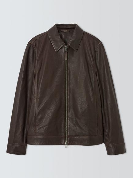 John Lewis Sheepskin Leather Zip Up Jacket, Very Dark Brown, Very Dark Brown