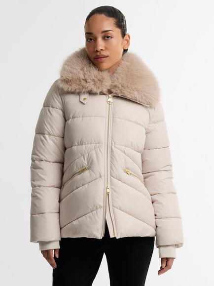 Barbour International Cyrus Faux Fur Collar Puffer Jacket, Moonbeam