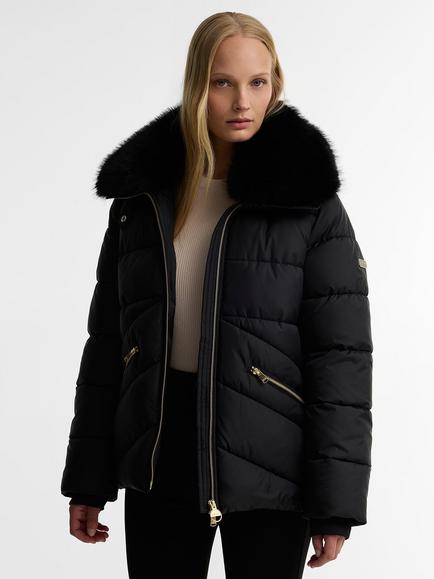 Barbour International Cyrus Faux Fur Collar Puffer Jacket, Black