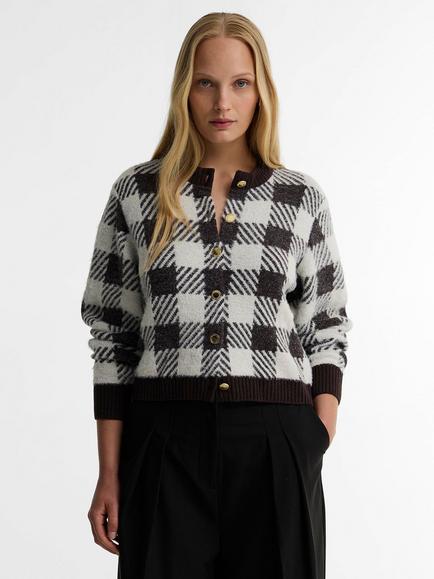 Barbour International Halina Gingham Knit Cardigan, Truffle/Multi, Truffle Multi