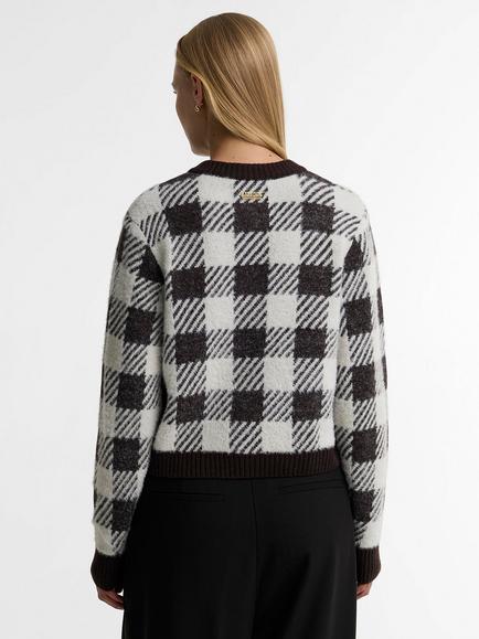 Barbour International Halina Gingham Knit Cardigan, Truffle/Multi - view 2, Truffle Multi