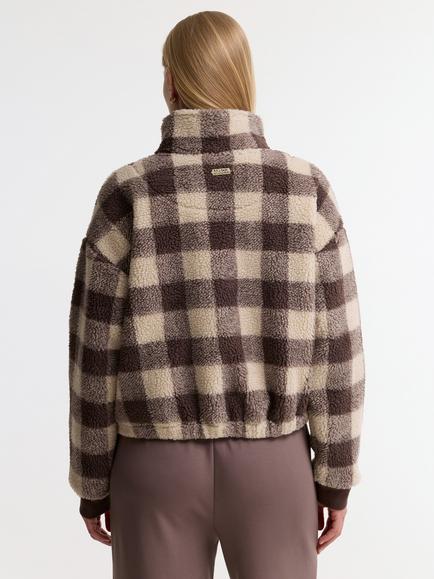 Barbour International Amaya Check Fleece, Brown/Cream - view 2, Brown/Cream