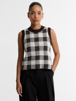 Barbour International Amaya Check Knitted Vest, Truffle Multi, Truffle Multi