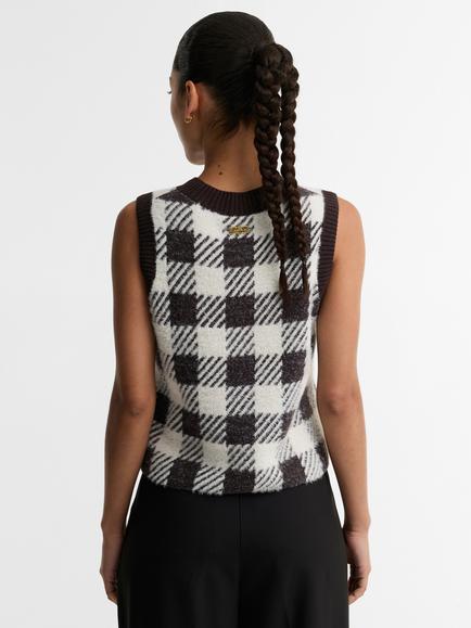 Barbour International Amaya Check Knitted Vest, Truffle Multi - view 2, Truffle Multi
