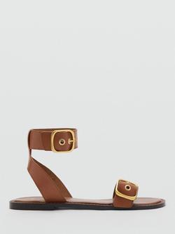 Mango Leather Buckle Strappy Sandals, Brown, Brown