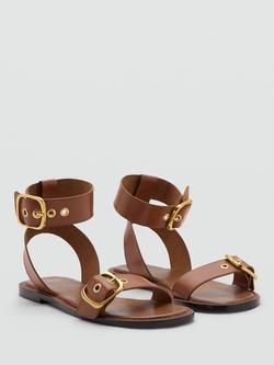 Mango Leather Buckle Strappy Sandals, Brown - view 2, Brown