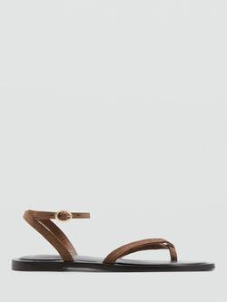 Mango Leather Strappy Ankle Square Toe Sandals, Sand, Sand