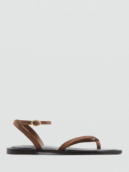 Mango Leather Strappy Ankle Square Toe Sandals, Sand, Sand