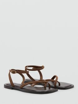 Mango Leather Strappy Ankle Square Toe Sandals, Sand - view 2, Sand