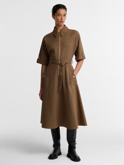 Barbour Carville Short Sleeve Tartan Midi Dress, Brown/Multi, Brown Multi