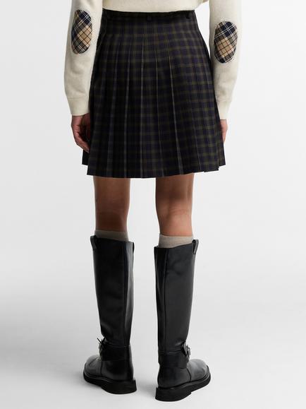 Barbour Carville Tartan Pleat Mini Skirt, Shadow Class Tartan - view 2, Shadow Class Tartan