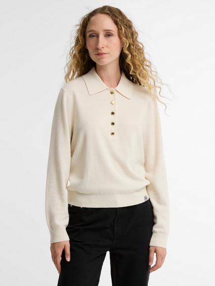 Barbour Wynn Wool Knit Polo Shirt, Cloud, Cloud