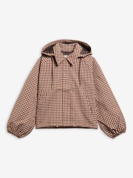 Barbour Audrey Detachable Hood Showerproof Gingham Jacket, Cranberry, Cranberry Gingham