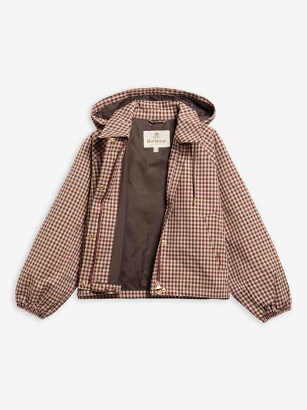 Barbour Audrey Detachable Hood Showerproof Gingham Jacket, Cranberry - view 2, Cranberry Gingham