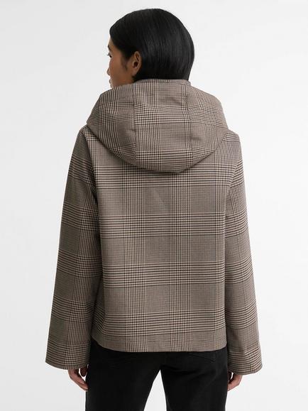 Barbour Connie Prince of Wales Check Cropped Duffel Coat, Brown/Grey - view 2, Brown/Grey