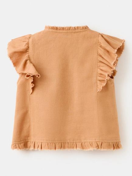 Mango Kids' Short Sleeve Round Neck Linen Blend Blouse, Terracotta - view 2, Terracotta