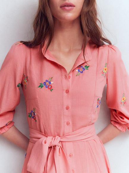 Boden Embroidered Shirt Dress, Pink - view 2, Pink