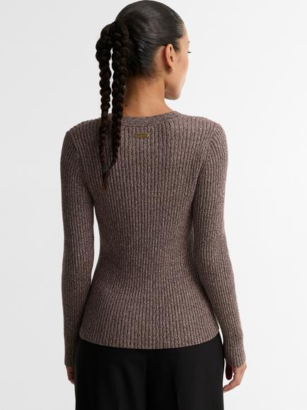 Barbour International Varano Rib-Knit Jumper, Truffle Multi - view 2, Truffle Multi