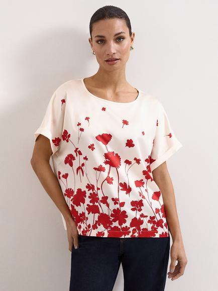 Phase Eight Petite Marion Floral Boat Neck T-Shirt, Ivory, Ivory