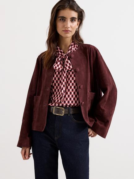 Phase Eight Madison Suede Leather Jacket, Burgundy, Burgundy