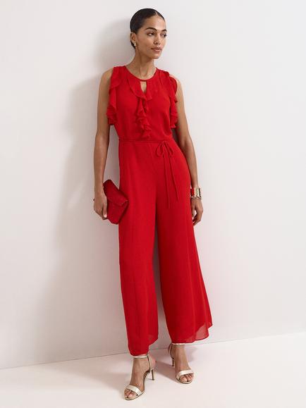 Phase Eight Petite Rachel Wide Leg Jumpsuit, Red, Red