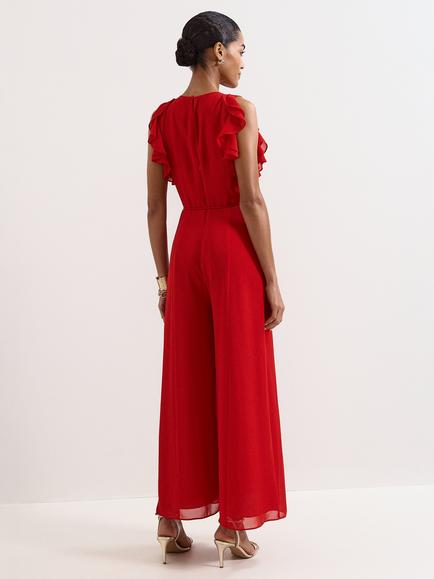 Phase Eight Petite Rachel Wide Leg Jumpsuit, Red - view 2, Red
