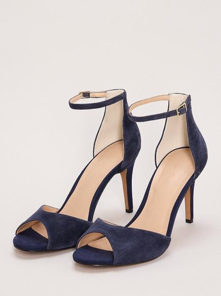 Phase Eight Peep Toe Suede Heeled Sandals, Navy - view 2, Navy