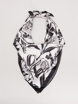 Phase Eight Floral Print Square Scarf, Black/Ivory, Black/Ivory