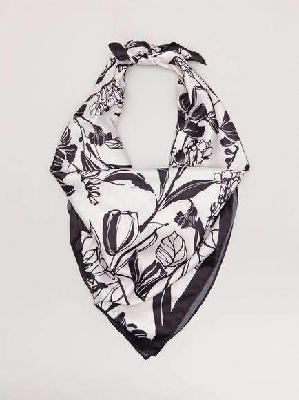 Phase Eight Floral Print Square Scarf, Black/Ivory, Black/Ivory