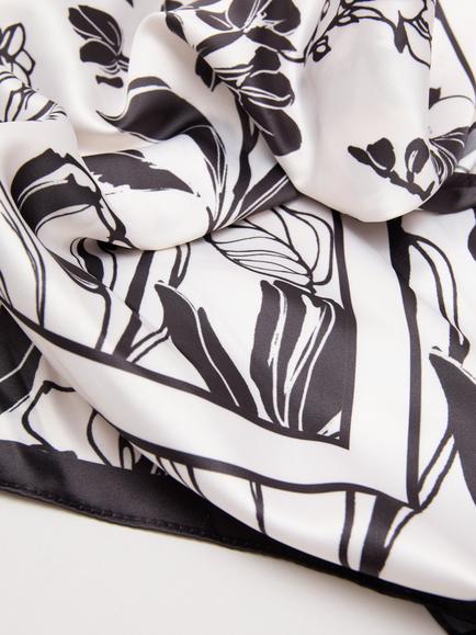Phase Eight Floral Print Square Scarf, Black/Ivory - view 2, Black/Ivory
