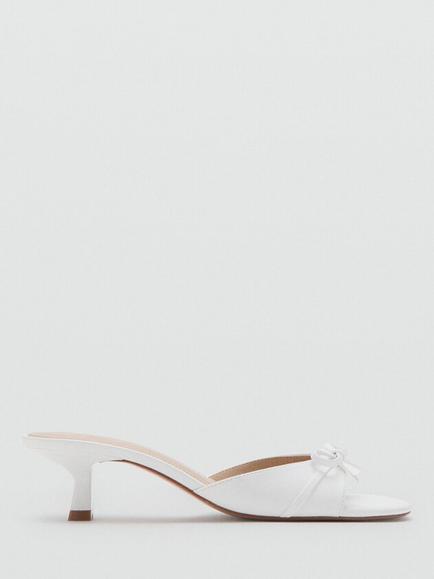 Mango Sculptural Kitten Heel Bow Sandals, White, White