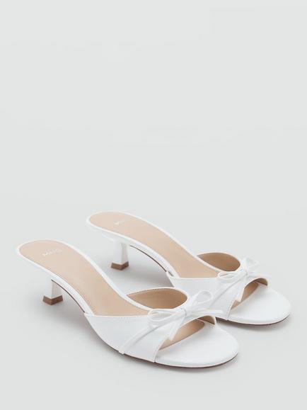 Mango Sculptural Kitten Heel Bow Sandals, White - view 2, White