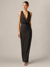 adrianna papell jersey and satin tuxedo sheath dress Women's - Midnight ADRIANNA PAPELL Imported Dry Clean Main Fabric Content Adrianna Papell Jersey Jacquard Tuxedo