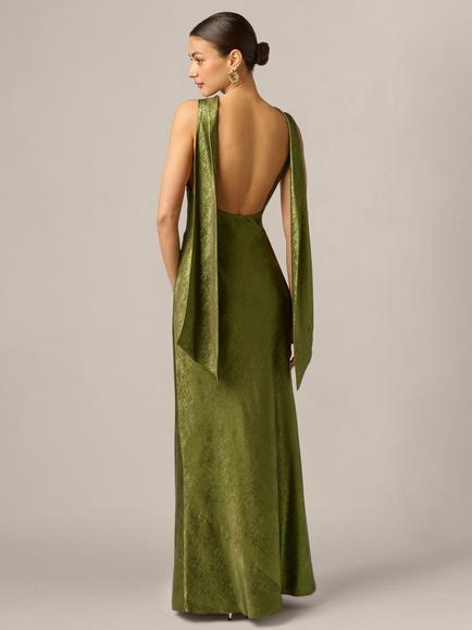 Adrianna By Adrianna Papell Foiled Chiffon Dress, Dark Olive - view 2, Dark Olive