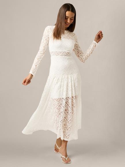 Adrianna By Adrianna Papell Lace A-Line Midi Dress, Ivory - view 2, Ivory