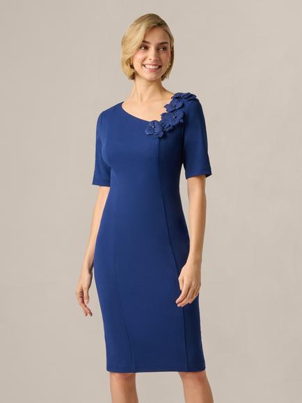 Adrianna Papell Petite 3D Floral Crepe Sheath Dress, Navy Sateen