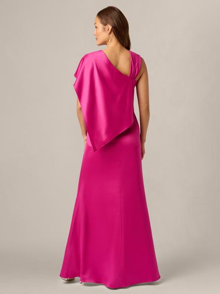 Adrianna Papell Satin Crepe Draped Mermaid Gown Maxi Dress, Berry Rose - view 2, Berry Rose