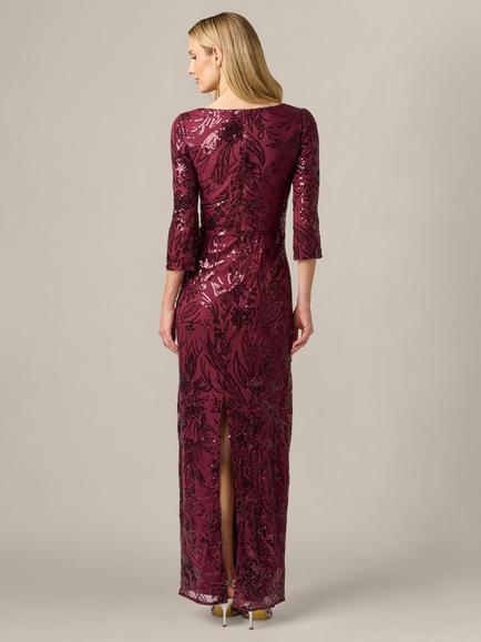 Adrianna Papell Studio V Neck Sequin Embellished Maxi Dress, Deep Wine - view 2, Deep Wine