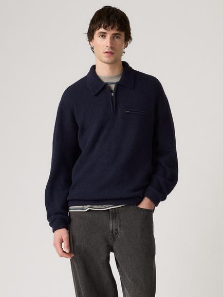 Levi's Boulder Zip Neck Sweatshirt, Navy Novelty Stitch, Navy Novelty Stitch