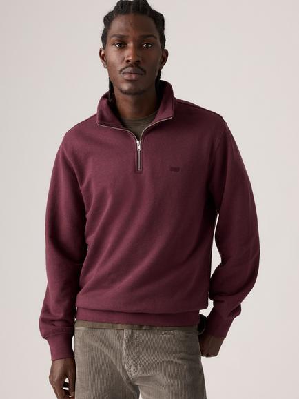 Levi's Original Housemark Quarter Zip Sweatshirt, Mineral Black, Winetasting French