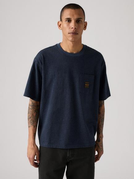 Levi's Workwear Pocket Stripe Crew Neck Cotton T-Shirt, Garry Stripe Blue, Garry Stripe Blue
