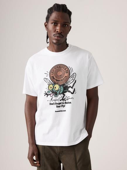 Levi's Vintage Graphic Print Crew Neck Cotton T-Shirt, Button Your Fly, Button Your Fly