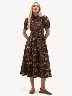 Hobbs Hester Floral Print Collared Dress, Brown, Brown