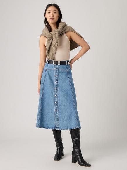 Levi's Yoked Western Denim Midi Skirt, Blue, Blue