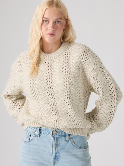 Levi's Charlotte Pointelle Crew Neck Jumper, White Swan Gold, White Swan Gold