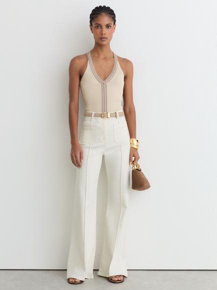 Reiss Nora Sleeveless V-Neck Top, Neutral, Neutral